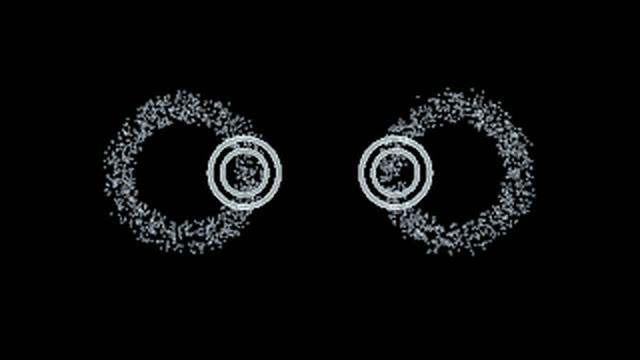 Preset #000 VoidSignal, the two well rings haloed by sparse white particle dust